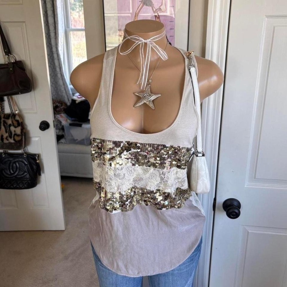y2k 2000s mcbling express sequin lace cami top